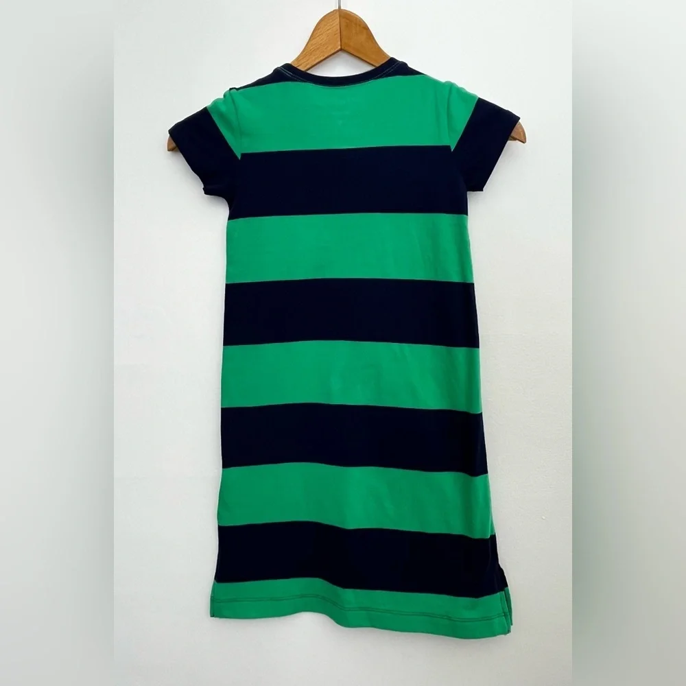 NWT Crewcuts Girls Size 4 Striped Soft Cotton Dress Green Navy Short Sleeve New
